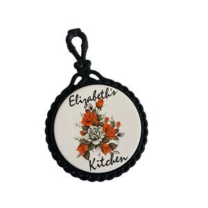 Elizabeth's Kitchen Trivet vintage roses cast iron home decor retro orange gift